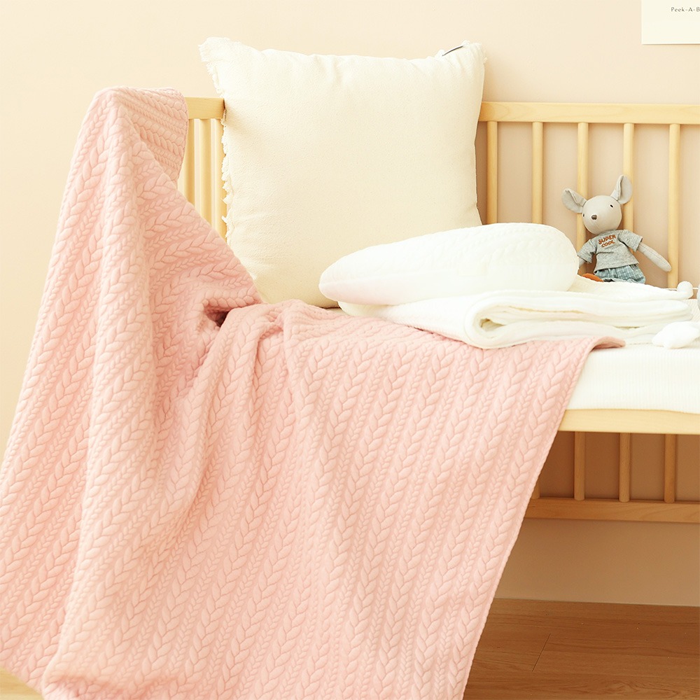 舒适超细纤维双面毯-珊瑚粉色婴儿午睡被/新生儿婴儿车毯/托儿所附属被子